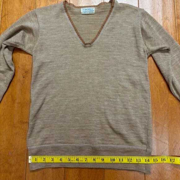 Morley Theta Vtg Sweater XS 100% Pure Wool Mocha Shrink Resisting England Chic - Picture 10 of 12